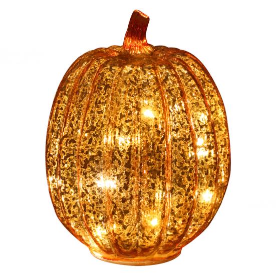 LED Pumpkin Lantern with Built-in Smart Timer Soft Warm Glow Battery-Powered Glass Pumpkin Shape Lantern Home Halloween Decor