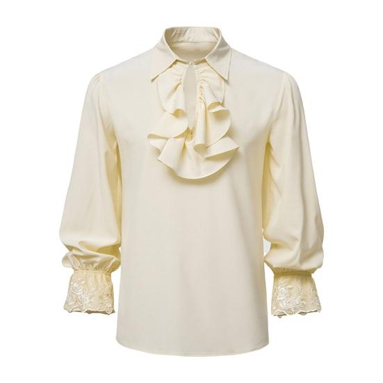 Мужская рубашка с воротником-стойкой и лацканами с рюшами, кружевной пуловер с длинными рукавами, стимпанк, ретро, ​​средневековый косплей, костюмы на Хэллоуин, готический топ в стиле ренессанс