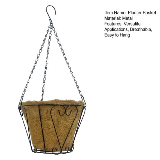 Metal Hanging Planter Basket Hanging Basket with Coconut Fiber Liner Wire Frame Flower Pot for Indoor Outdoor Plants Flowers