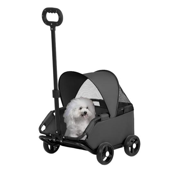4 Wheels Pet Stroller for Small Dogs Cats Folding Shopping Cart with Canopy for Travelling Shopping Walking Playing