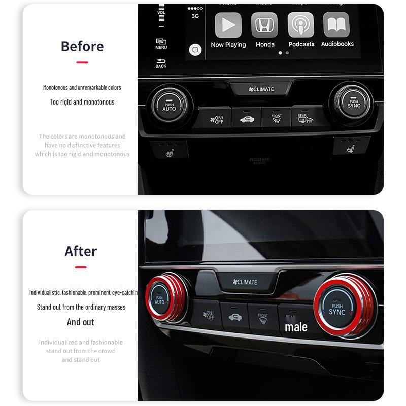 16-21 Gen Civic Interior Kit: AC Knobs, Aluminum Trim Rings, Center Console Decor