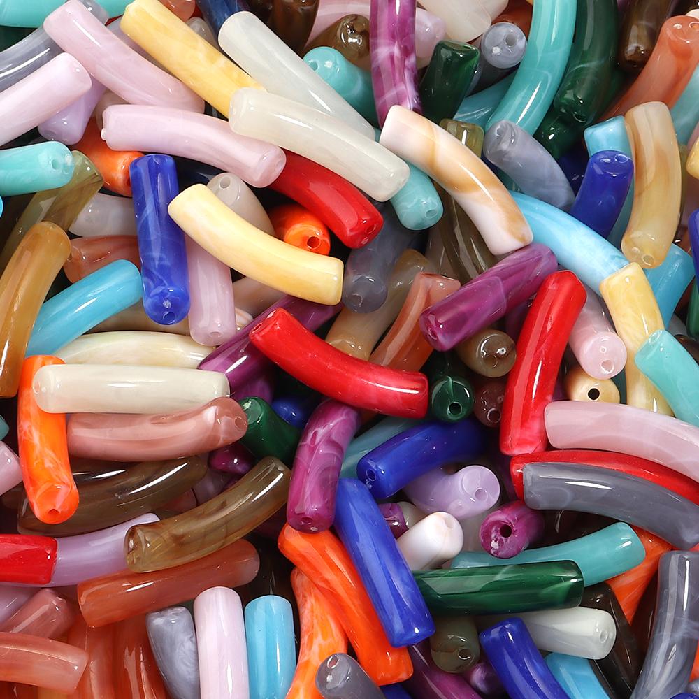 30pcs/lot Acrylic Curved Tube Beads Dual Color Thin Bamboo Shape Loose Spacer Bead For DIY Bracelet Necklace Jewelry Accessories
