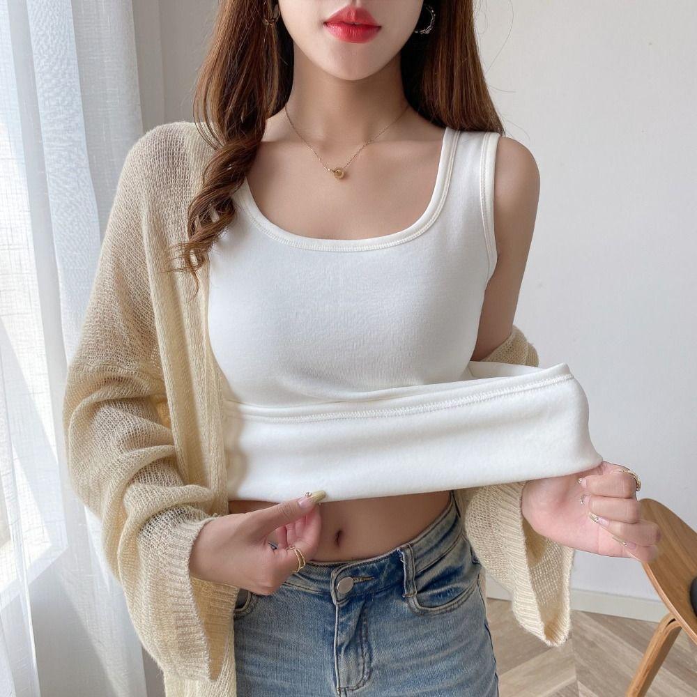 Velvet Thermal Tops Slim Warm Undershirt Cozy Warm Sling Vest Autumn Winter