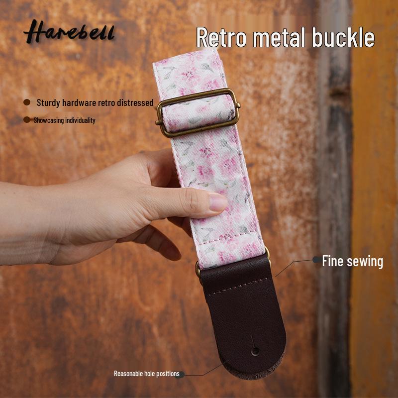 Ретро-ремень для акустической гитары с изображением розового пиона - Шириной 5 см и удобный