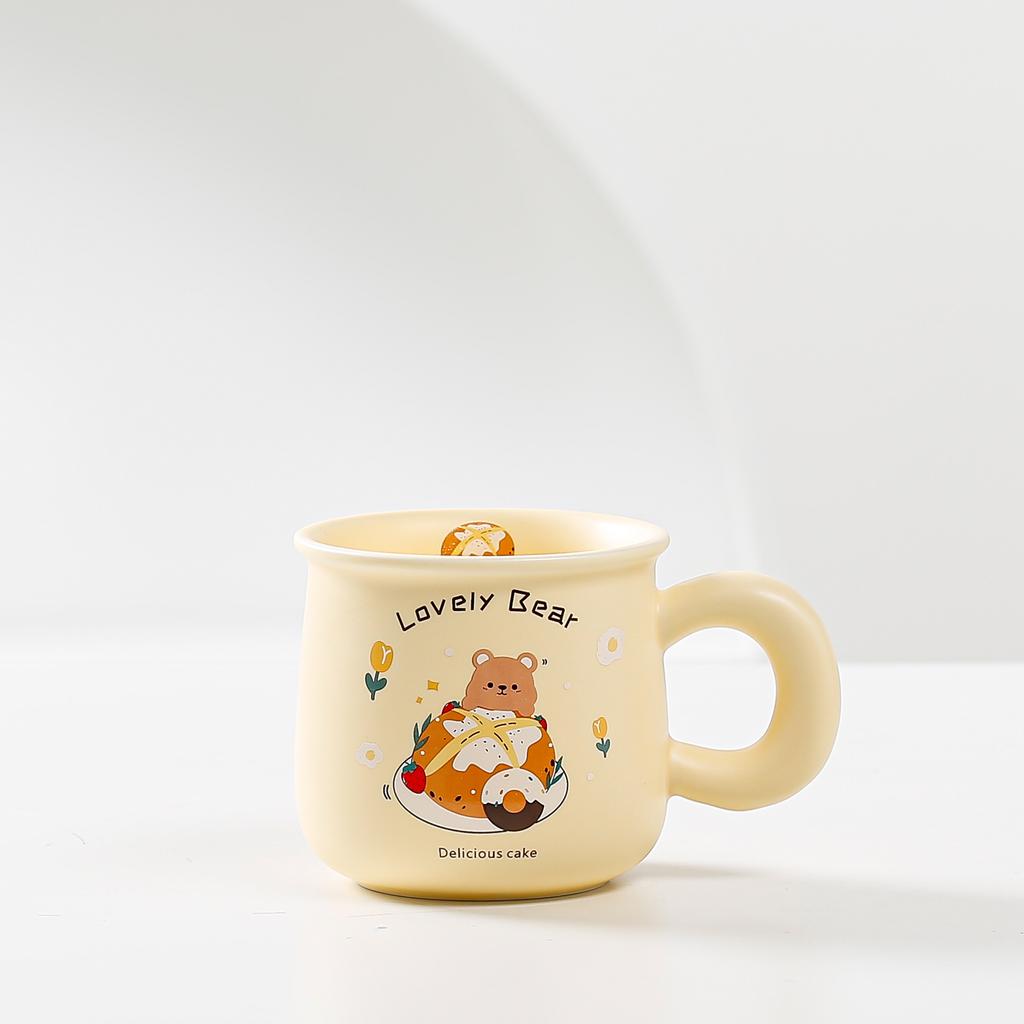 Cartoon Cute Beige Bear Ceramic Coffee Milk Cup Student Dormitory Drinking Water Cups High Appearance Level Mug Office Water Cup
