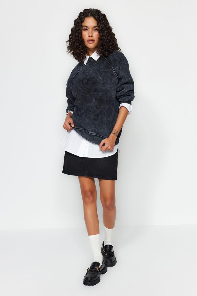 Женская модная стильная толстовка изумрудно-зеленого цвета, свободная удобная посадка, базовый вязаный свитшот с рукавами реглан и круглым вырезом