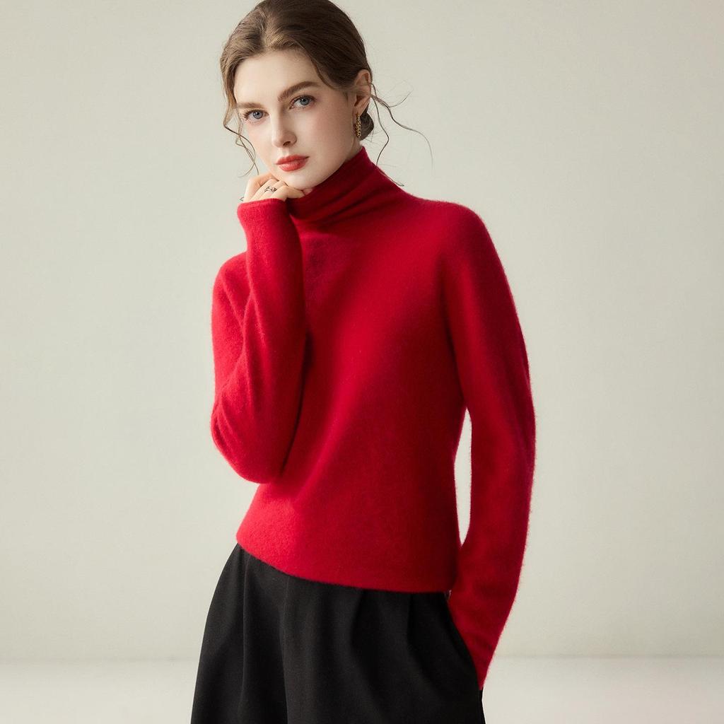 Women's 100% Pure Cashmere Slim-Fit Turtleneck Sweater - Long Sleeve Knit Base Layer for Autumn/Winter
