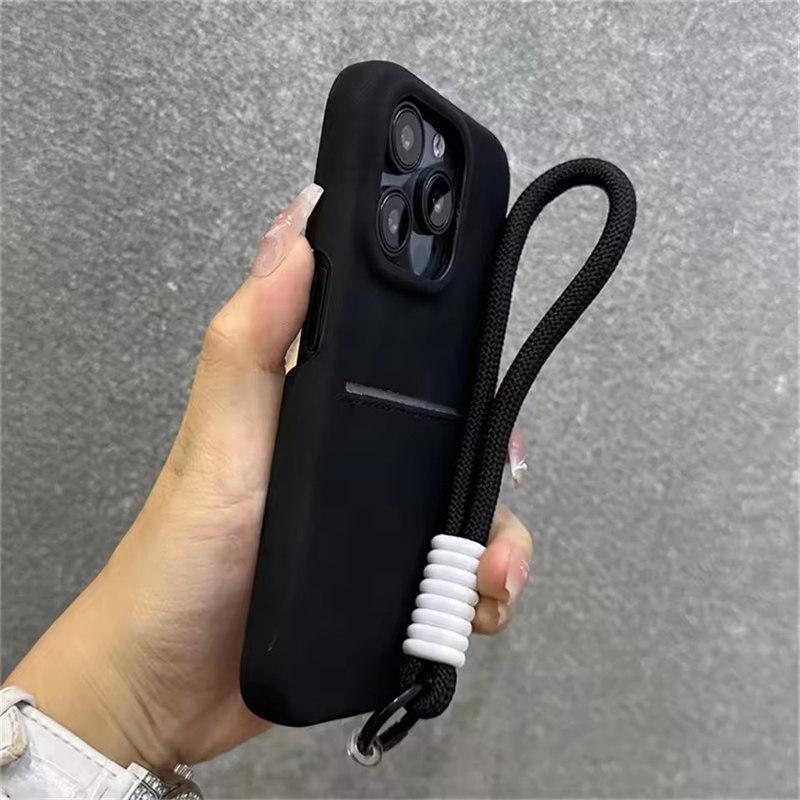 Матовый держатель для карт с ремешком на запястье для iPhone 16 15 Plus 13 12 14 Pro Max кожаный чехол-бампер для камеры