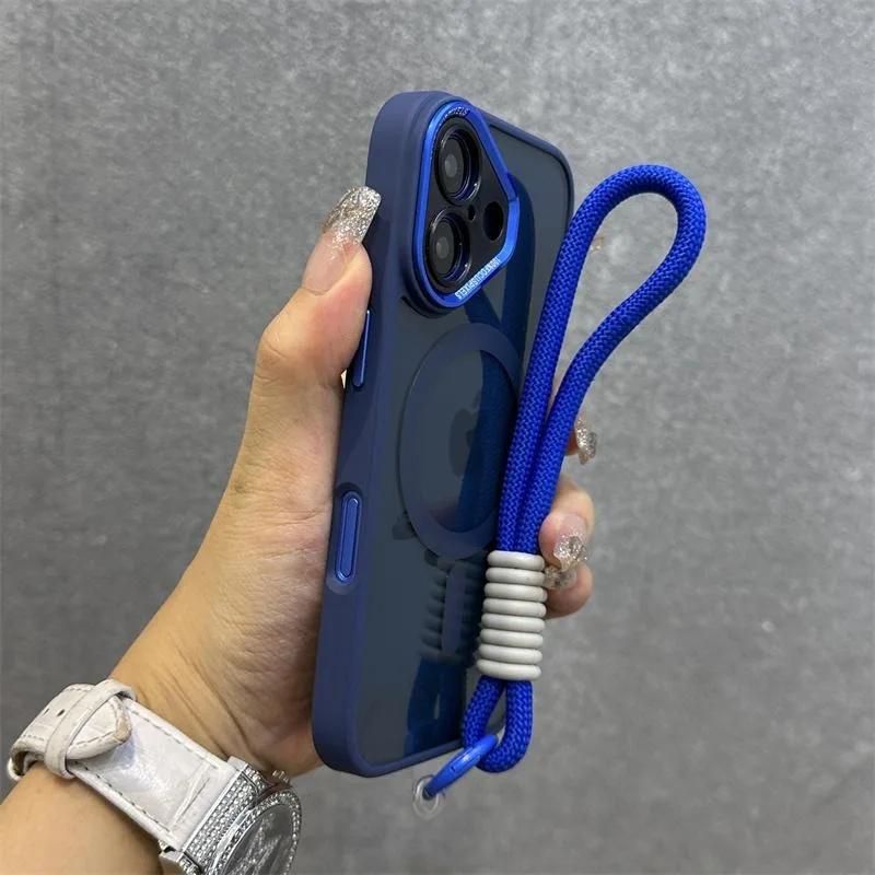 Роскошный браслет Magsafe Прозрачный чехол для телефона для iPhone 11 15 14 13 12 16 17 Pro Max Шнурок для телефона Магнитный противоударный