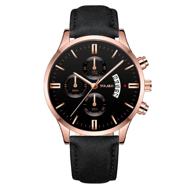 Часы Бизнес-часы Кварцевые кожаные часы с календарем даты Часы из нержавеющей стали Роскошные мужские модные три глаза Шестиконтактный календарь Мужские часы