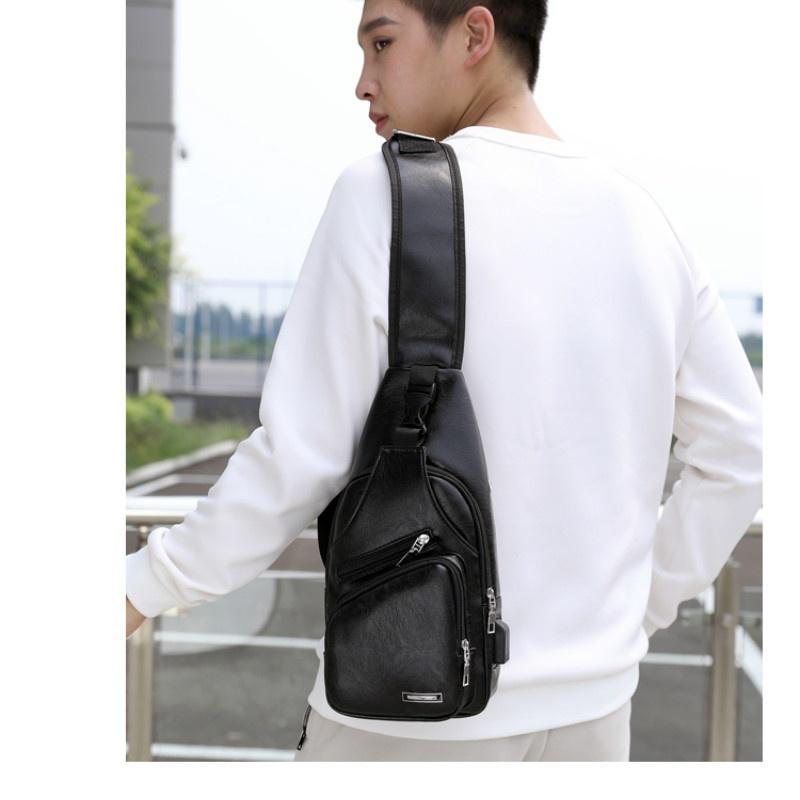 НОВАЯ модная мужская сумка из искусственной кожи, спортивная нагрудная сумка, USB-зарядка, сумка через плечо, спортивная сумка на руку