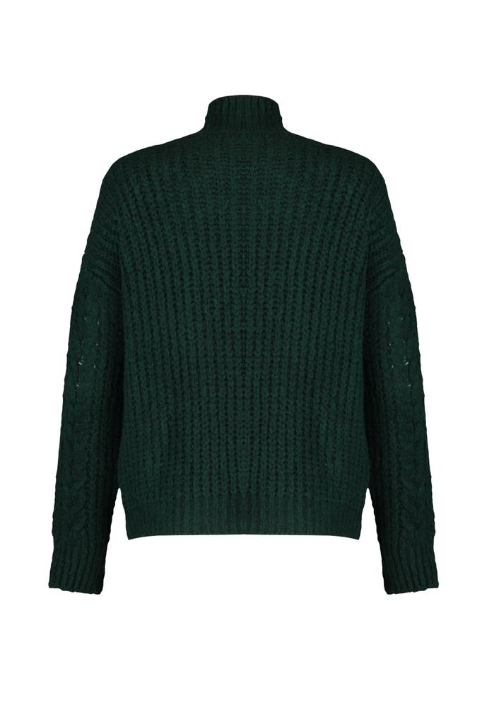 Women's Fashion New Sweater Navy Blue Soft Textured High Collar Knitwear Sweater