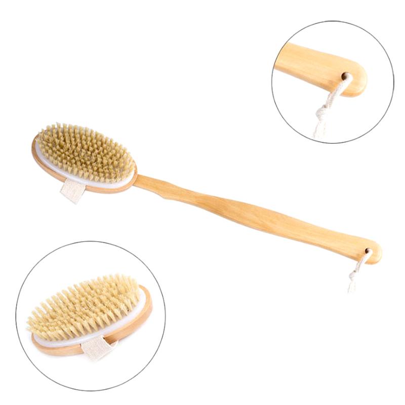 Щетки для тела для ванной комнаты с длинной ручкой, щетки для ванны из натуральной щетины, отшелушивающий массажер с деревянной ручкой, инструмент для сухой чистки, душ