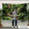 2D Garden Waterfall Backdrop, Tropical Plants & Cascading Waterfall Background Cloth