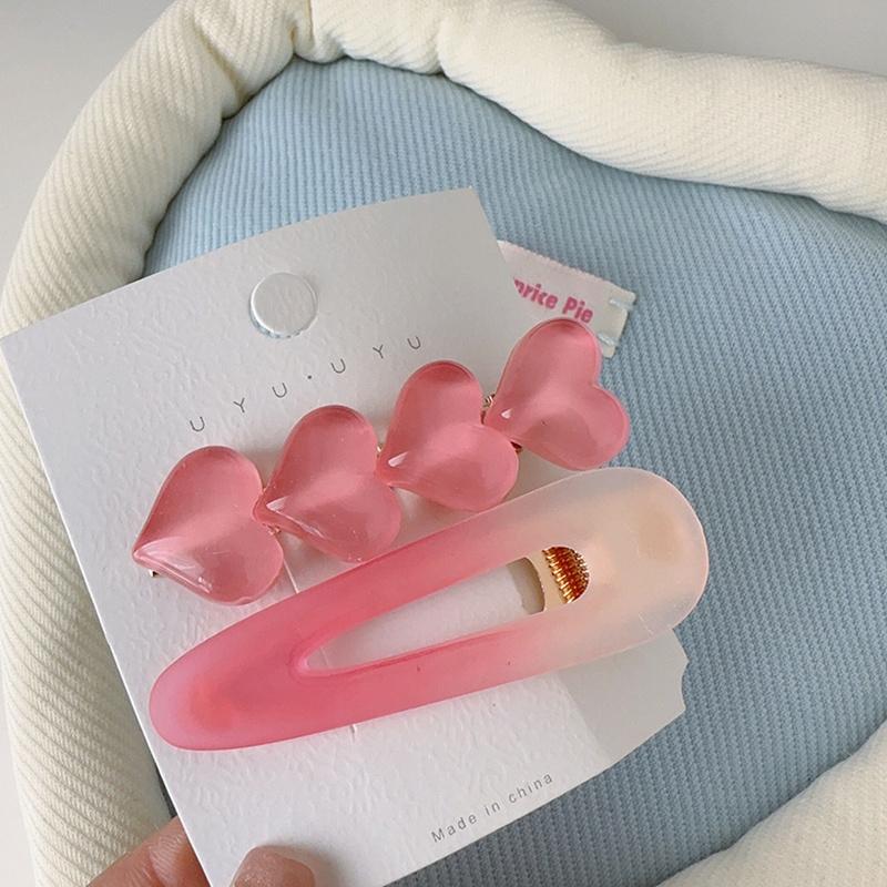 summer new hairpin pink flower peach heart edge clip bow hair clip cute duckbill clip small grab clip