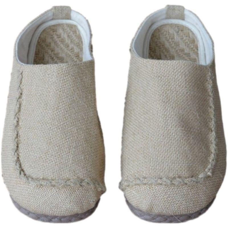 Мужские летние дышащие однотонные полускользящие тапочки из соломы и льна с закрытым носком, с круглым носком, на плоской подошве, домашняя обувь