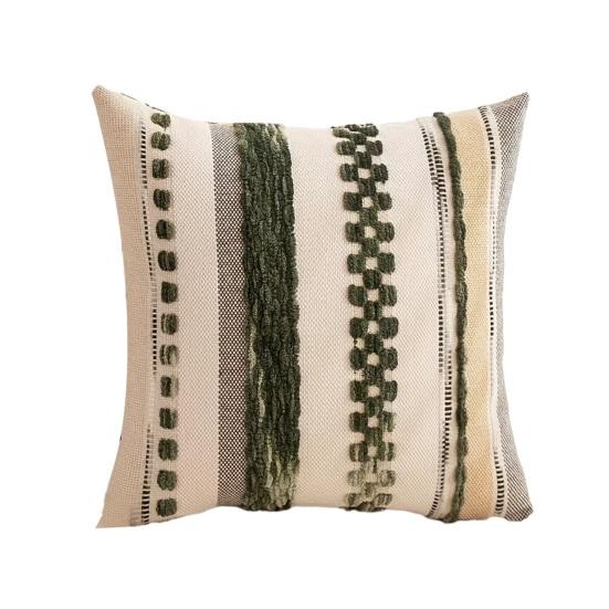 Boho Chenille Tufted Throw Pillow Cover Farmhouse Striped Decorative Cushion Case Square Pillowcase for Living Room Sofa Bed Couch Decor