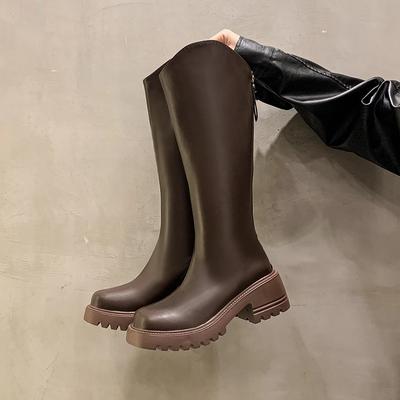 Женские сапоги на платформе до колена, модные туфли с молнией сзади, осень-зима, толстый каблук, женские длинные сапоги-рыцари