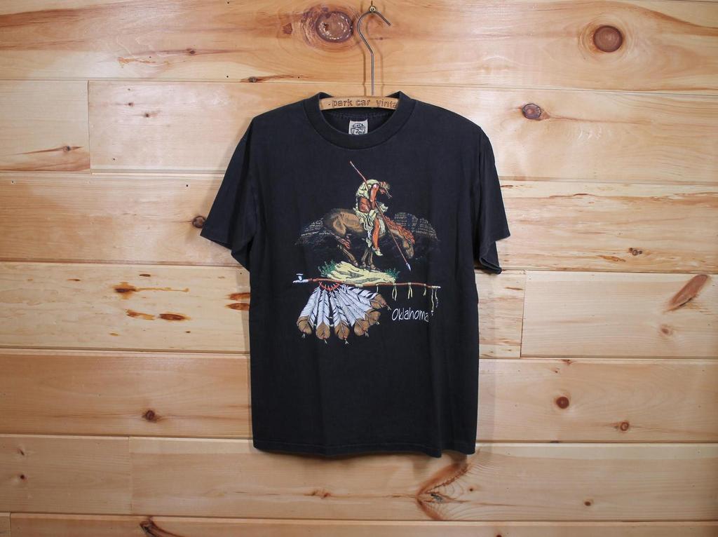 Vintage Oklahoma Native Indian Horse Nature Black Single Stitch T-Shirt Adult Size Medium