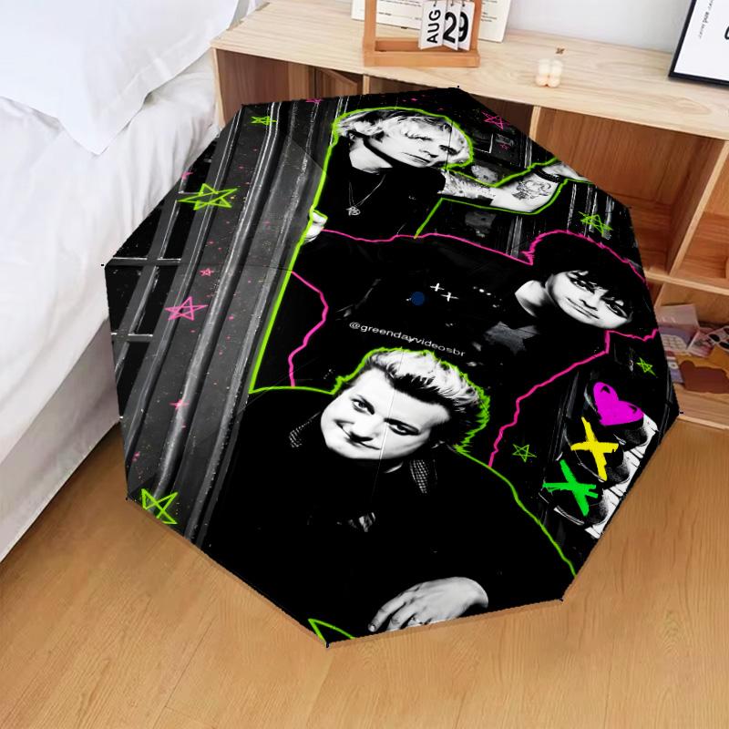 1PC Green Day Automatic Folding Umbrella 8-Rib Travel Umbrella with Auto Portable Case, Ideal Gift for Birthdays