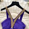 Summer Women Sexy Purple Strapless Open Back Sequined Beading Long Midi Holiday Beach Dress