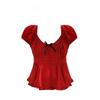 Korean Series Pure Desire BM Red Polka Dot Short sleeve T-shirt Women Summer Bow Small Man Pleat Puff sleeve Top Tide