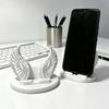 3D-печатная подставка для телефона в виде ангельских крыльев, настольное украшение с вырезанными перьями, противоскользящий устойчивый держатель с широким круглым основанием, поддержка для видео без помощи рук
