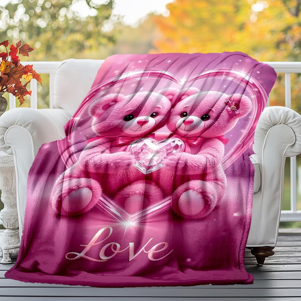 1pc Teddy Bears Love Outdoor Flannel Blanket Soft Warm All-Season Throw for Sofa Bed Car Camping Office, Cozy Gift Idea1328S