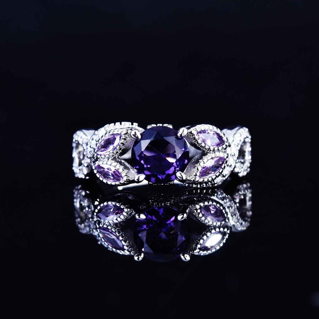100 %925 Sterling Silver Origin Amethyst Ring Females Anillos De Wedding Bands Amethyst Gemstone Wedding Bands Ring Box Women