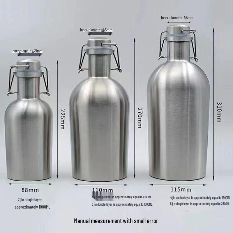 Large 304 Stainless Steel Sports Water Bottle, 64oz/2L Beer & Wine Flask