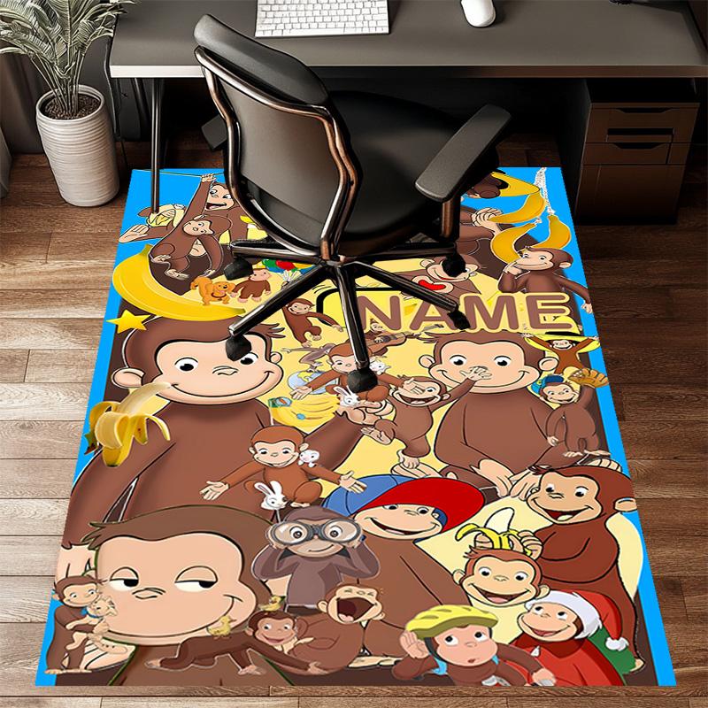 Custom Curious George Mat Personalized Name, Polyester Washable Indoor Entryway Rug, Gift for Christmas, Easter, Thanksgiving Day