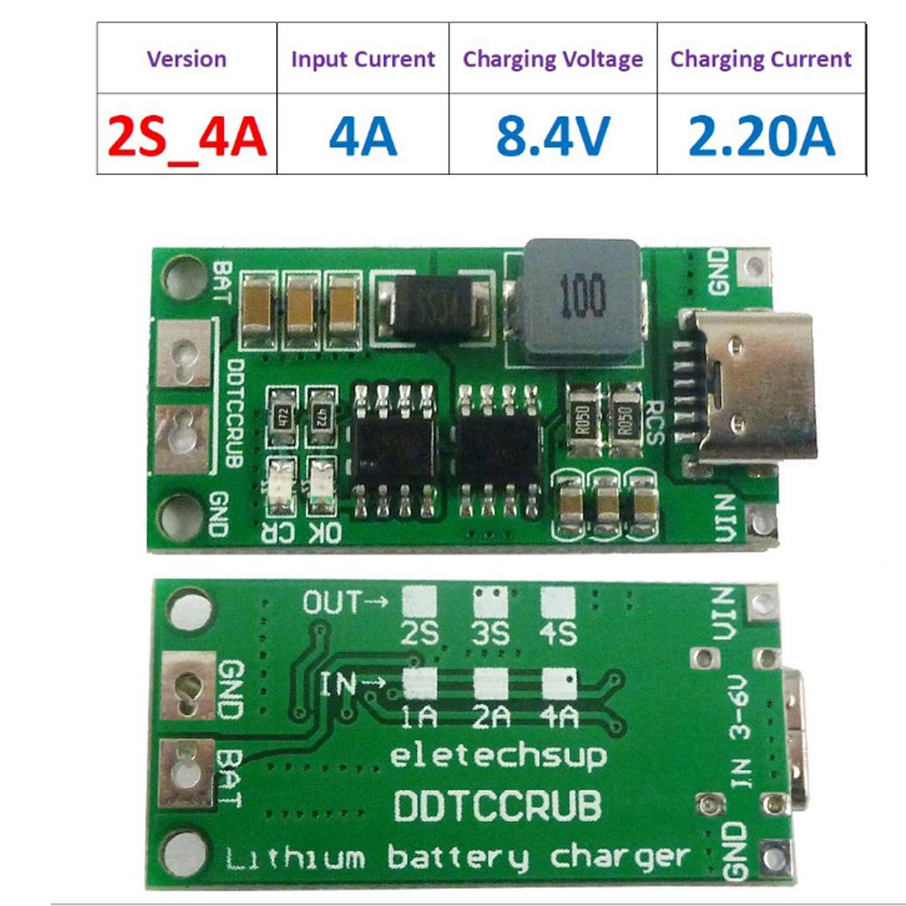 2S 3S 4S Type-C to 8.4V 12.6V 16.8V Boost Boost Polymer Li-Ion Charger 7.4V 11.1V 14.8V 18650 Lithium Battery Charging Module