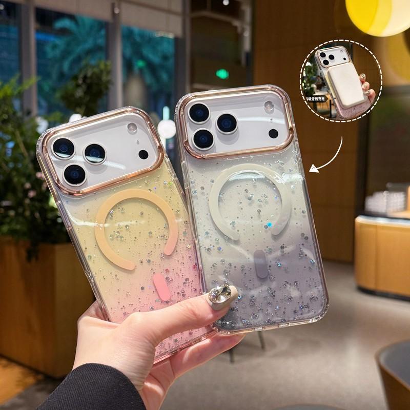 Magnetic Snap-On Phone Case IPhone 17 Pro Max 16 15 With Shockproof Protection Sparkle Finish Acrylic Metal Hybrid