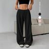 Европейские и американские женские однотонные брюки кэжуал с эластичной талией и широкими штанинами