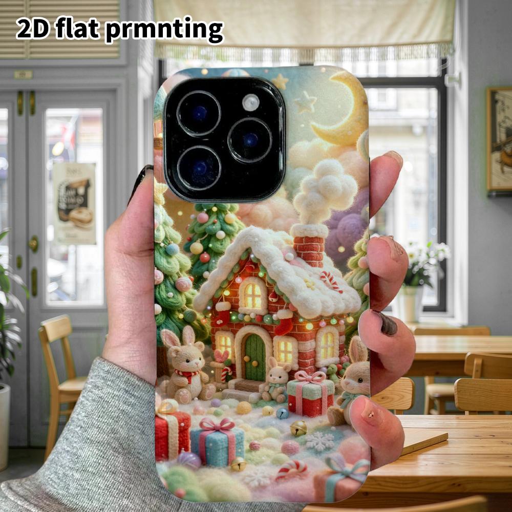 Phone Case: 2D flat, fits iPhone 18, 17, 16, 15, 14, 13, 12Pro protective case, Christmas cottage, perfect holiday gift for Christmas and Halloween