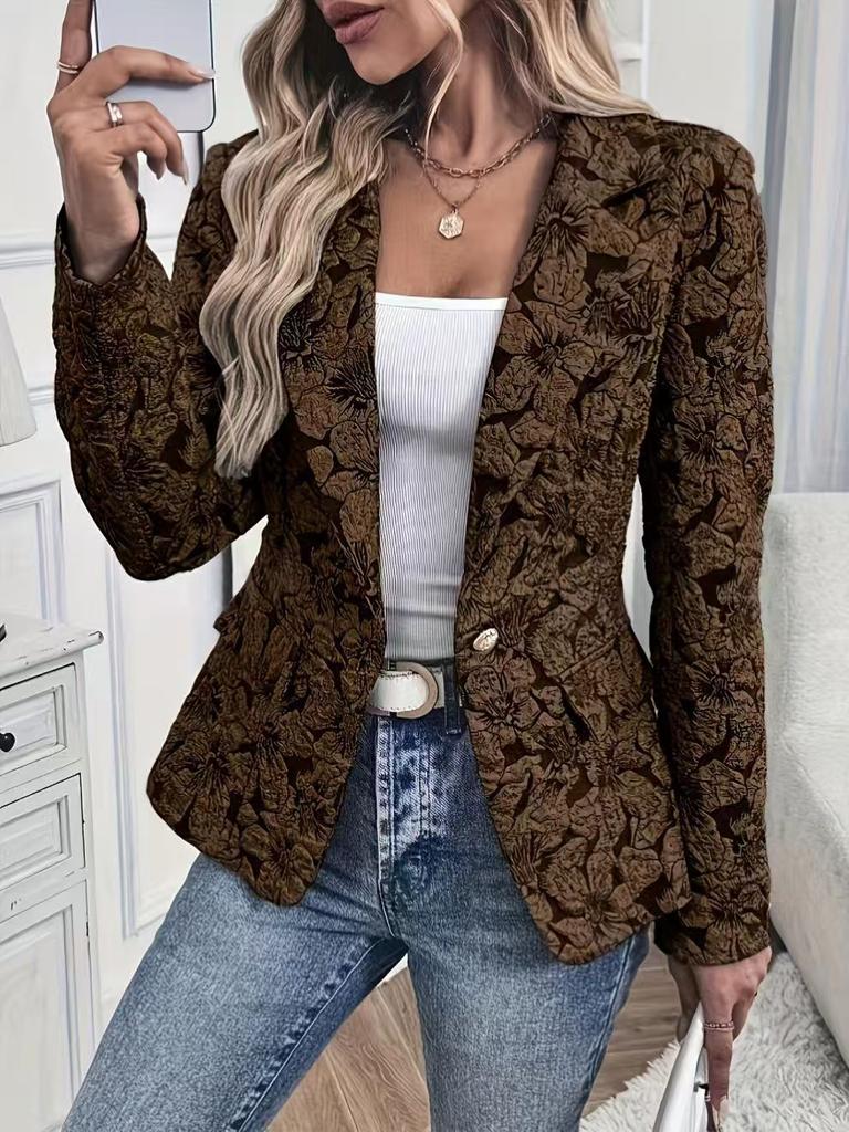 Women S Casual Short Blazer Retro Lily Jacquard Slim Fit