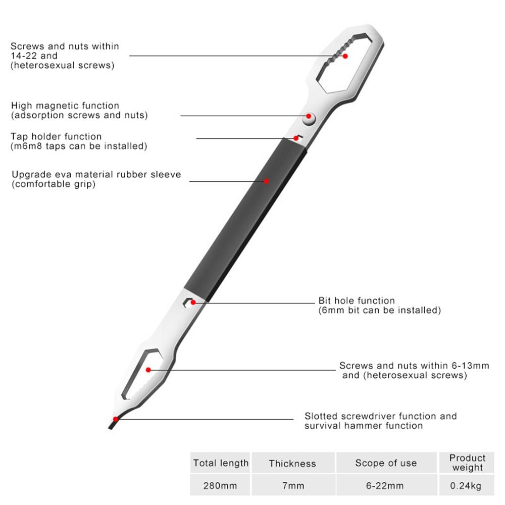Универсальный гаечный ключ Torx 6-22 мм, регулируемый двухсторонний гаечный ключ Torx, самозатягивающийся гаечный ключ для очков, многоцелевой ручной инструмент