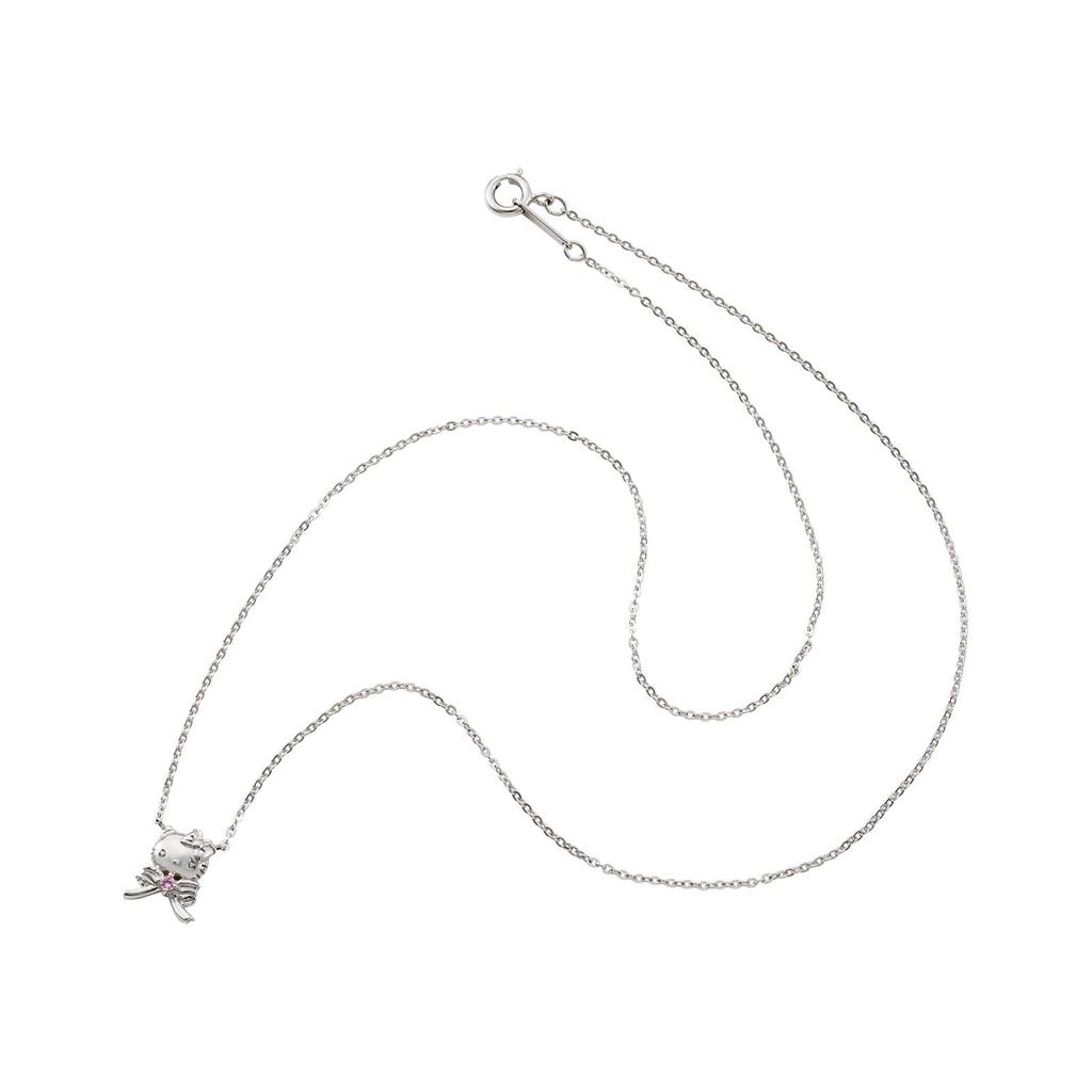 White Clover Necklace Hello Kitty 50th Anniversary Sanrio Characters Silver 925 Cubic Zirconia Ribbon "DOLLY MIX" SAKT50-N003RD
