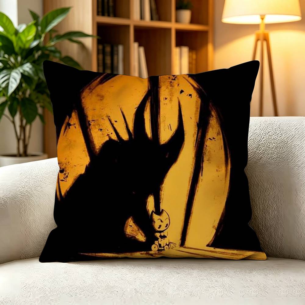 CClassic Indie Horror Game BATIM Bendy Pillow Case Square DoubleSided Sofa Cushion Cover Bedroom Bedside Pillow