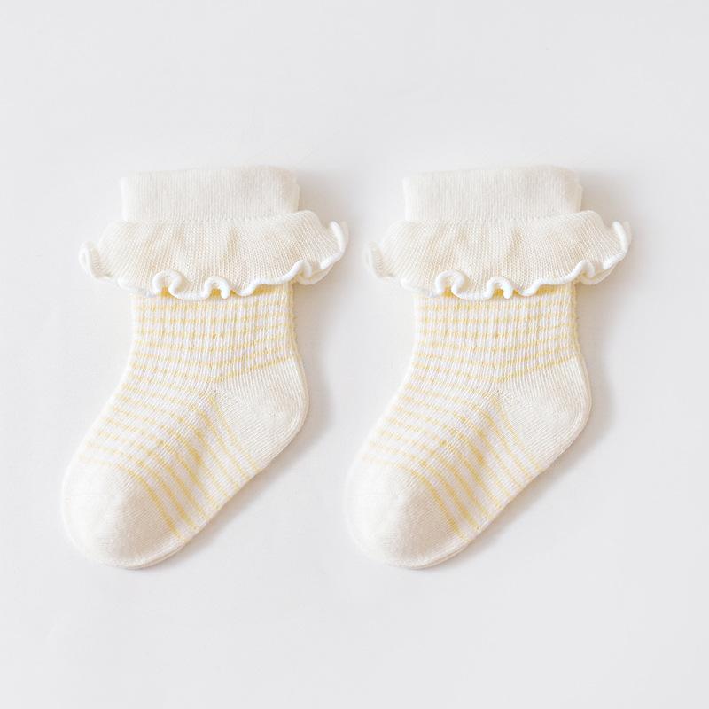 Осень Зима Кружевная Принцесса Детские Полосатые Носки Новорожденные Носки Средней Длины Хлопок Милые Девочки Детская Одежда Аксессуары 0-3 Года