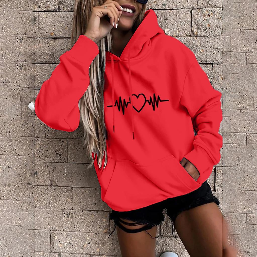 Women's Fashion Casual Fun Print Hooded Sweatshirt Loose Sports Tops Pullover