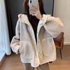 Women's Faux Lambswool Hooded Jacket, Women's Autumn and Winter Jacket, Button-up Style, Small Man, Loose and Thin, Versatile Top