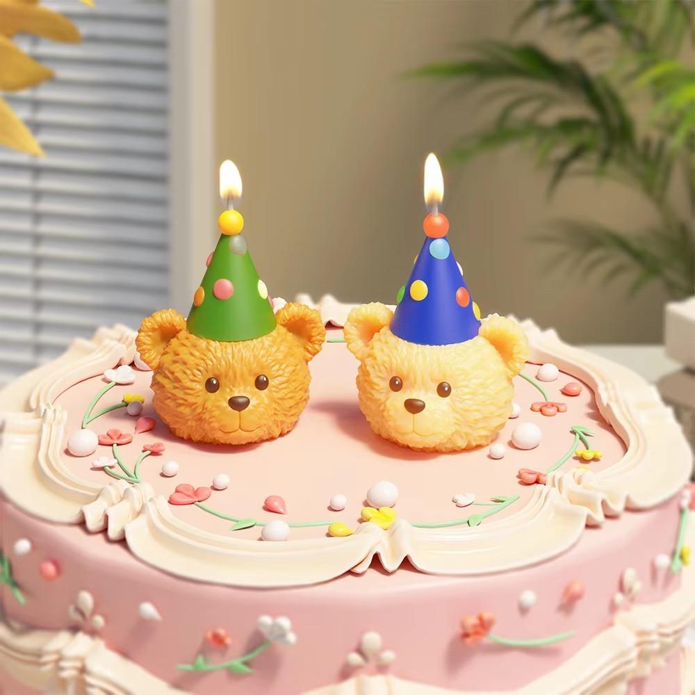 Силиконовая форма для свечей в виде плюшевого мишки из мультфильма, сидящее животное, смоляная форма для вечеринки, ароматизированный декор, 3D-конусная шляпа, гипсовые подарки на день рождения