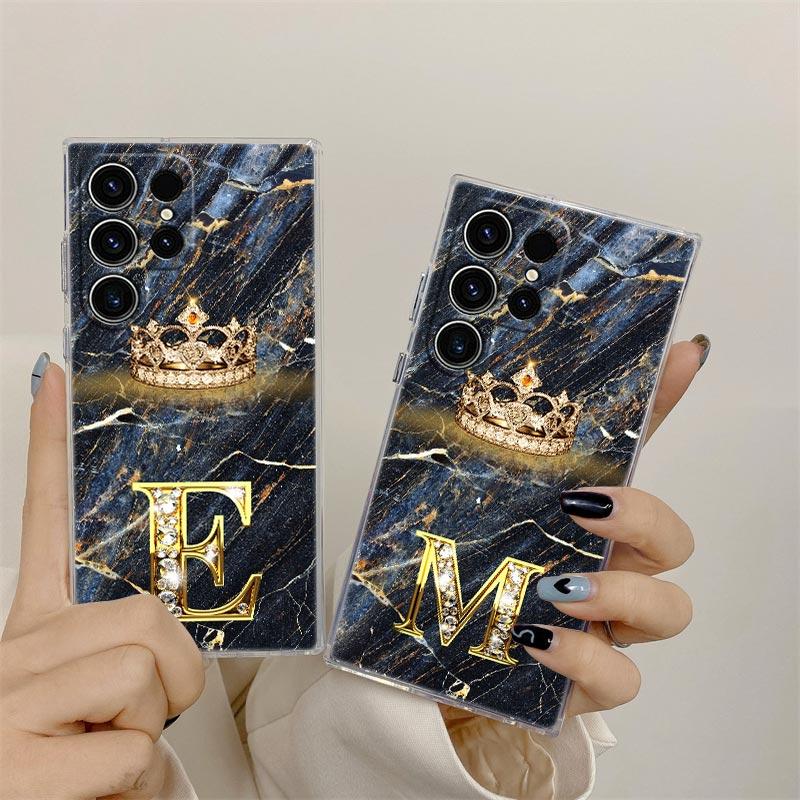 Чехол для телефона с начальными буквами E M I J L для Samsung Galaxy S24 S23 Ultra S22 S20 Plus S21 FE Прозрачный чехол Модный Мраморный Корона Fundas