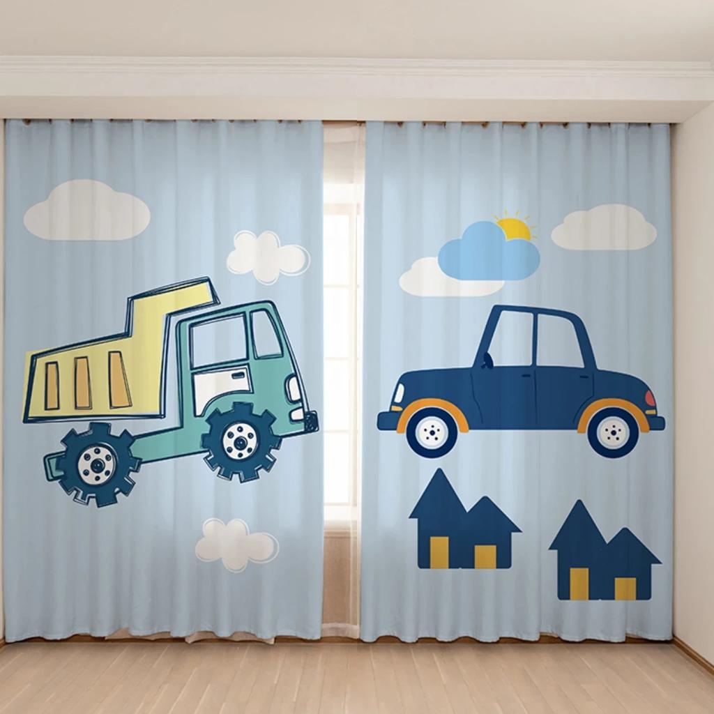 Новая симпатичная синяя желтая игрушечная машинка-экскаватор занавеска для детской комнаты, спальни для мальчиков, детской комнаты, окна детского сада, 2 панели, новый узор