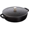 Staub Braiser Saut? Pan, Black, 26cm, Large, Double-Handled Cast Iron Enamel Pot, Sukiyaki and Induction Compatible [Official Japanese Product] Braise