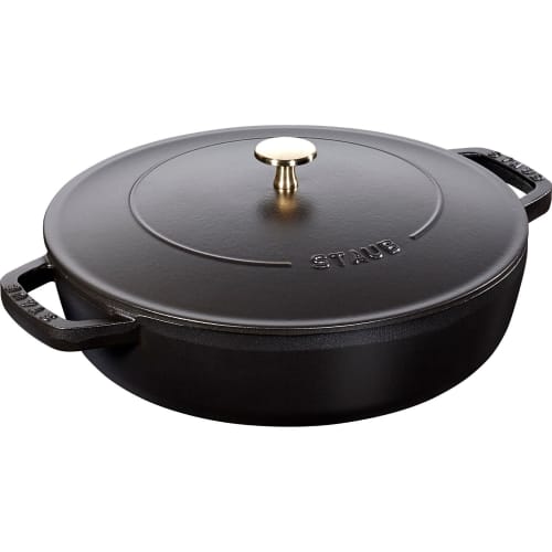 Staub Braiser Saut? Pan, Black, 26cm, Large, Double-Handled Cast Iron Enamel Pot, Sukiyaki and Induction Compatible [Official Japanese Product] Braise