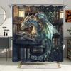 Mystical Dragon Shower Curtain - Blue-Green Scales, Translucent Wings, Illuminated Bookshelf, Warm Ambiance, Water-Resistant