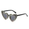 Personalized Diamond-Set Sunglasses, Trendy Heart-Shaped Glasses, Peach Heart Diamond Sunglasses For Women