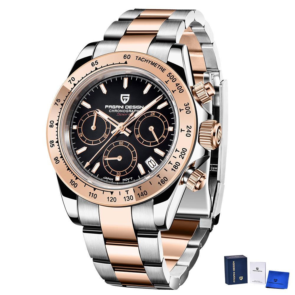 PAGANI DESIGN New Gold 1644 Men's Watches Top Brand Luxury Mens Quartz Wrist Watch Men Watch Men Sport Chronograph+Gift Box